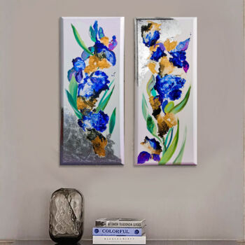 Pintura titulada "Blue flowers abstra…" por Annet Loginova, Obra de arte original, Acrílico Montado en Bastidor de camilla d…