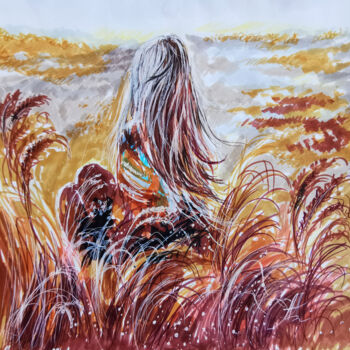 "Girl In A Wheat Fie…" başlıklı Tablo Annet Loginova tarafından, Orijinal sanat, Suluboya