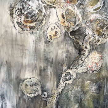 Painting titled "Raining White Cotton" by Annette Wyrick-Solari, Original Artwork, Acrylic Mounted on Wood Stretcher frame