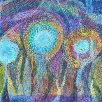 Drawing titled "Les lucioles" by Annie Vandemalle, Original Artwork, Pastel