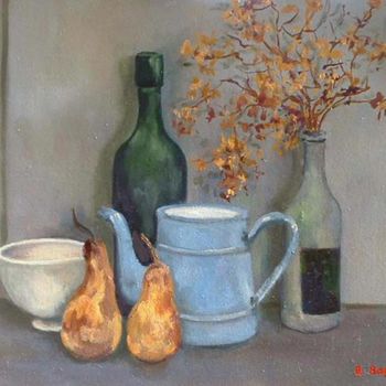 Painting titled "N.M. aux poires" by Annie Bagot, Original Artwork, Oil