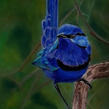 Painting titled "oiseau bleu" by Anny Dournon, Original Artwork, Pastel