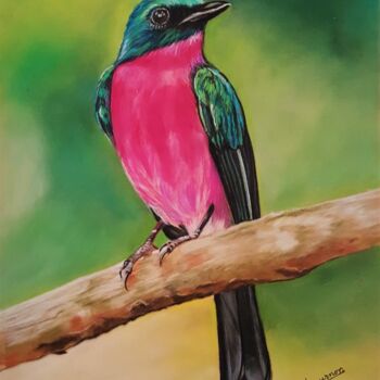 Painting titled "oiseau exotique ver…" by Anny Dournon, Original Artwork, Pastel