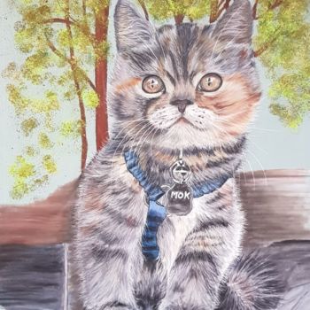 Painting titled "Chaton prêt pour la…" by Anny Burtscher-Beaudoin, Original Artwork, Pastel