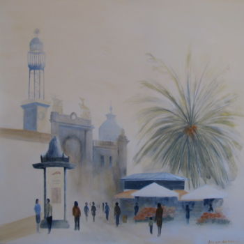 Painting titled "Valencia - Plaza de…" by Ans Van Der Linden, Original Artwork, Acrylic