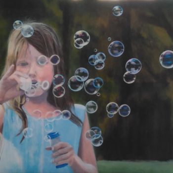 Painting titled "Blowing bubbles" by Ans Van Der Linden, Original Artwork, Acrylic