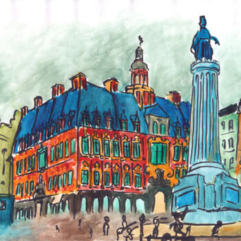 Pintura titulada "La Grand Place de L…" por Antoine Dazy, Obra de arte original, Acuarela