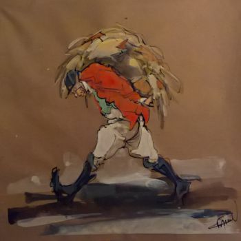 Pintura titulada "57 livraison de foin" por Antoine Faure, Obra de arte original, Gouache