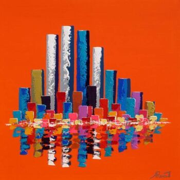 Painting titled "Towers Orange Zone" by Antoine Renault, Original Artwork