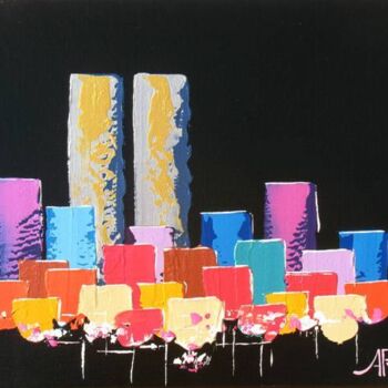 Malerei mit dem Titel "Gold Ray Twin Towers" von Antoine Renault, Original-Kunstwerk