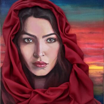 Painting titled "Red scarf" by Anton Kamenev, Original Artwork, Acrylic