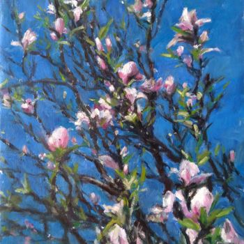 Painting titled "Magnolias" by Antonia Rusu, Original Artwork, Oil