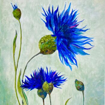 Painting titled "Cornflowers Floral…" by Antonina Dunaeva, Original Artwork, Acrylic