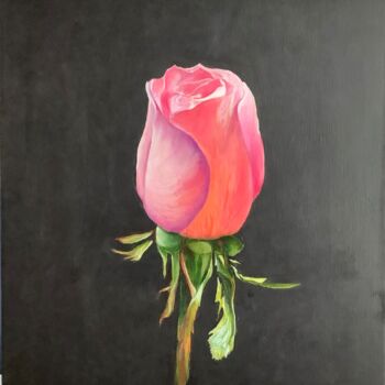 Pintura titulada "Pink Rose on Black…" por Antonina Dunaeva, Obra de arte original, Oleo