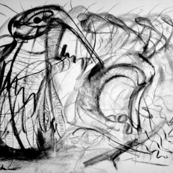 Desenho intitulada "Penguin Cafe Music" por Antoon Diepstraten, Obras de arte originais, Carvão