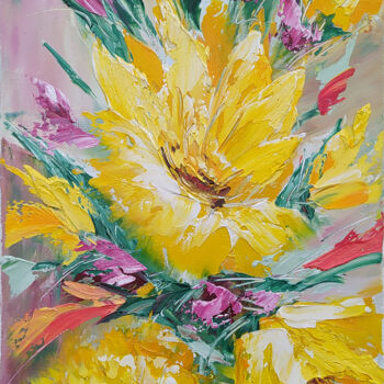Malerei mit dem Titel "Flowers-3" von Anush Emiryan, Original-Kunstwerk, Öl Auf Keilrahmen aus Holz montiert