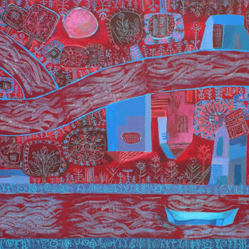 Pittura intitolato "Красные реки" da Anzhela Golodetskaia, Opera d'arte originale, Acrilico