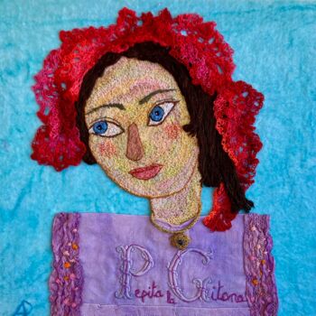 Textile Art titled "Pepita la gitana" by Apignat, Original Artwork, Embroidery Mounted on Cardboard