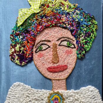 Textile Art titled "Léopoldine" by Apignat, Original Artwork, Embroidery Mounted on Cardboard