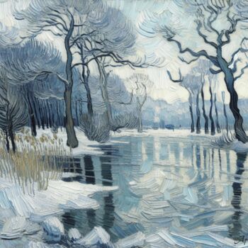 Arte digital titulada "Lago Congelado en I…" por Apolini Art., Obra de arte original, Pintura Digital