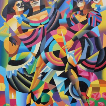 Schilderij getiteld "«El Día de Muertos»…" door Apollonas Soben, Origineel Kunstwerk, Olie Gemonteerd op Frame voor houten b…