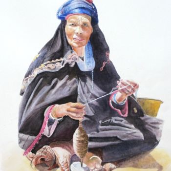 Painting titled "Femme berbère filan…" by Guy Le Coz, Original Artwork, Oil