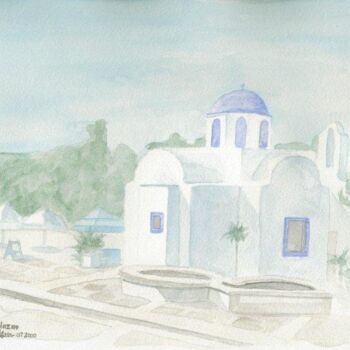 Pintura titulada "0007 Eglise Naxos" por Aquarelles-Alain, Obra de arte original, Acuarela