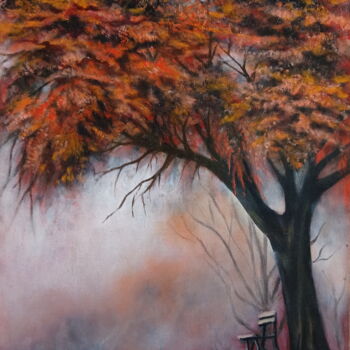 Painting titled "Autumn-2" by Areva, Original Artwork, Oil Mounted on Wood Stretcher frame