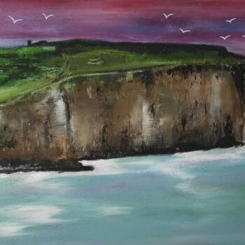 Painting titled "Etretat" by Marina Argentini, Original Artwork, Pigments Mounted on Wood Stretcher frame