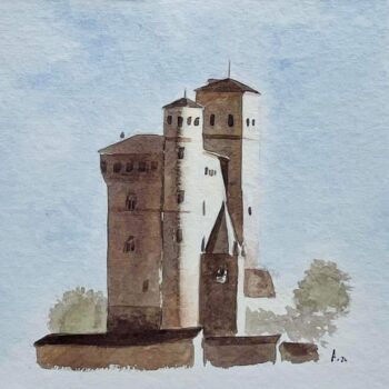 Painting titled "Château de SerraLun…" by Ari Rakotondraibe, Original Artwork, Watercolor