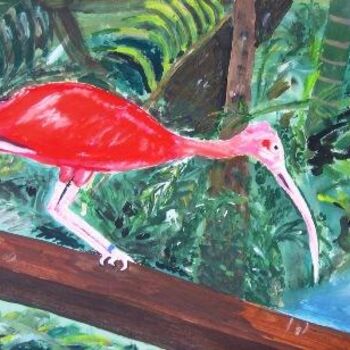 Painting titled "flamingo in the Hon…" by Arik Sharon, Original Artwork, Oil