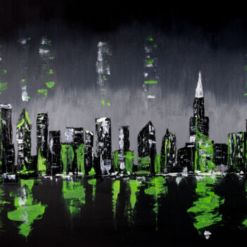 Painting titled "Night New York skyl…" by Arina Yastrebova, Original Artwork, Acrylic