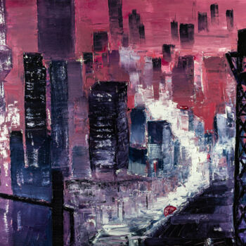 Peinture intitulée "Night cityscape, pi…" par Arina Yastrebova, Œuvre d'art originale, Huile