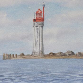 Painting titled "Phare du Grand Jard…" by Armelle Cailly, Original Artwork, Watercolor Mounted on Cardboard