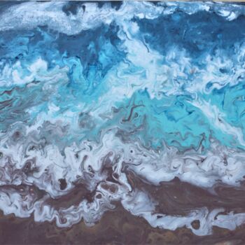 Painting titled "Vague" by Armelle Cailly, Original Artwork, Acrylic Mounted on Cardboard