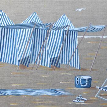 Картина под названием "3 tentes à Dinard" - Armelle Cailly, Подлинное произведение искусства, Акрил Установлен на Деревянная…