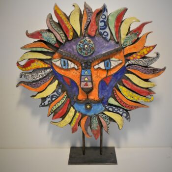 Sculpture titled "Le Roi Lion" by Armelle Colombier, Original Artwork, Ceramics