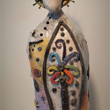 Sculpture intitulée "La Madone angélique" par Armelle Colombier, Œuvre d'art originale, Céramique