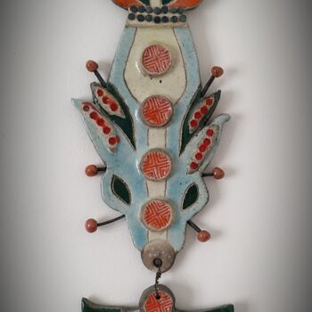 Γλυπτική με τίτλο "Totem poisson vert" από Armelle Colombier, Αυθεντικά έργα τέχνης, Κεραμικά