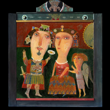 Painting titled "Meeting Under The C…" by Armen Adilkhanyan (Adil), Original Artwork, Acrylic Mounted on Wood Stretcher frame
