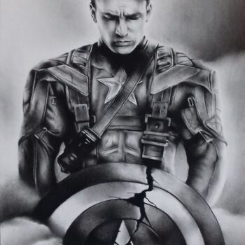 Dibujo titulada "Captain America" por Arnaud Baneat, Obra de arte original, Conté