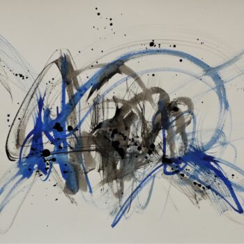 Peinture intitulée "Black Blue 4" par Arnaud Broutin, Œuvre d'art originale, Encre