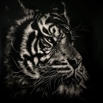 Painting titled "Tigre" by Arnaud Chapalain, Original Artwork, Oil Mounted on Wood Panel
