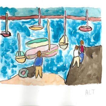 Painting titled "Mer (5)" by Arnaud De La Tour, Original Artwork, Watercolor