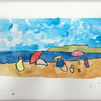 Painting titled "La plage, après la…" by Arnaud De La Tour, Original Artwork, Watercolor