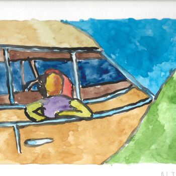 Painting titled "C'est une voiture" by Arnaud De La Tour, Original Artwork, Watercolor