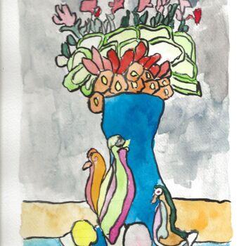 Pintura titulada "Fleurs (7)" por Arnaud De La Tour, Obra de arte original, Acuarela