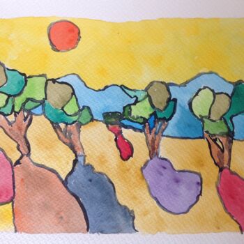 Painting titled "L'Alentejo, en fin…" by Arnaud De La Tour, Original Artwork, Watercolor