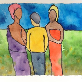 Painting titled "Trois femmes qui ne…" by Arnaud De La Tour, Original Artwork, Watercolor