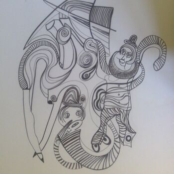 Drawing titled "Cirque avec clowns" by Arnaud Dubois, Original Artwork, Ink